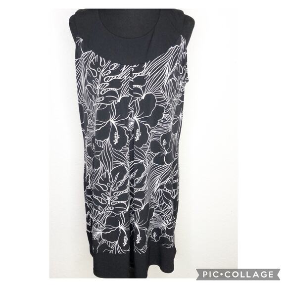 EnFocus Women black and white floral sleeveless shift dress size 14W - Picture 1 of 13